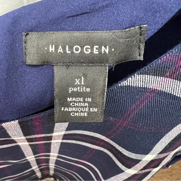 Halogen Navy Blue Plaid Peplum Bow Back Top XL - Picture 5 of 6